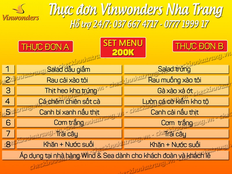 Thực đơn khách lẻ Vinwonders Nha Trang
